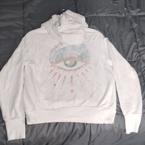 Jacquie Aiche White Cotton Hoodie NSF Distressed, Mint Condition, Size: Medium